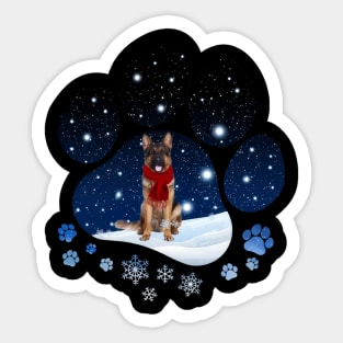 Snow Paw Long Haired German Shepherd Christmas Sticker